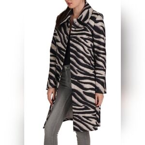 Love Token Faux Wool Zebra Pattern Trench Coat